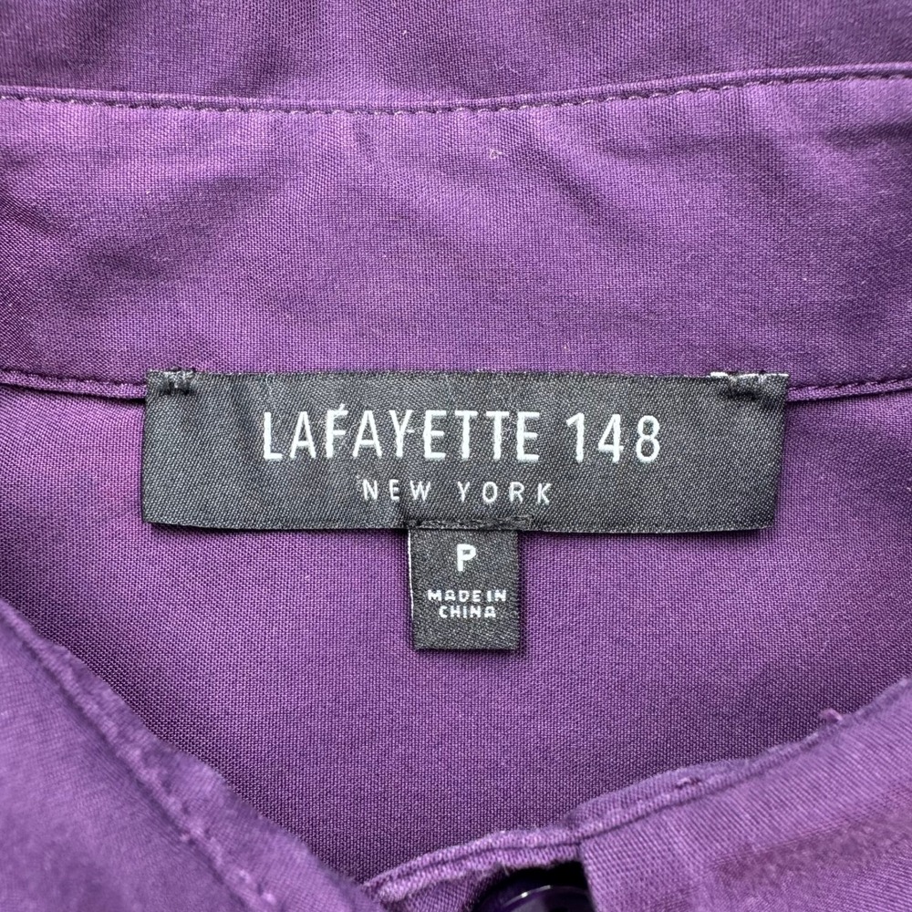 Lafayette 148 Luisa Purple‎ Stretch Cotton Long Tunic Shirt Women's P Petite - Picture 2 of 9